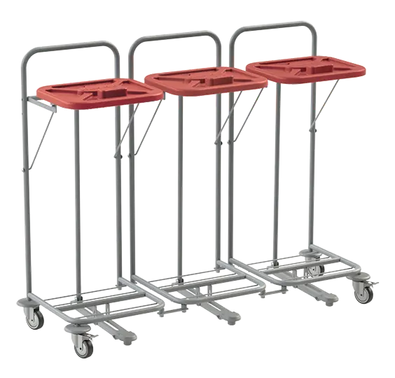 VK 80 - 3N vozík na třídění odpadu a prádla, nožní otevírání plast - VK - červený